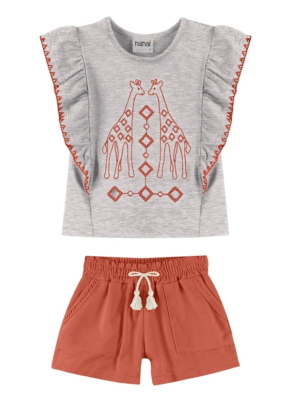 Nanai - Conjunto Infantil Menina Girafa Cinza