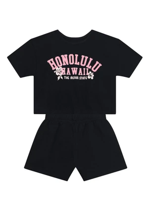 Brandili - Conjunto Infantil Menina Havaí Preto - BRANDILI