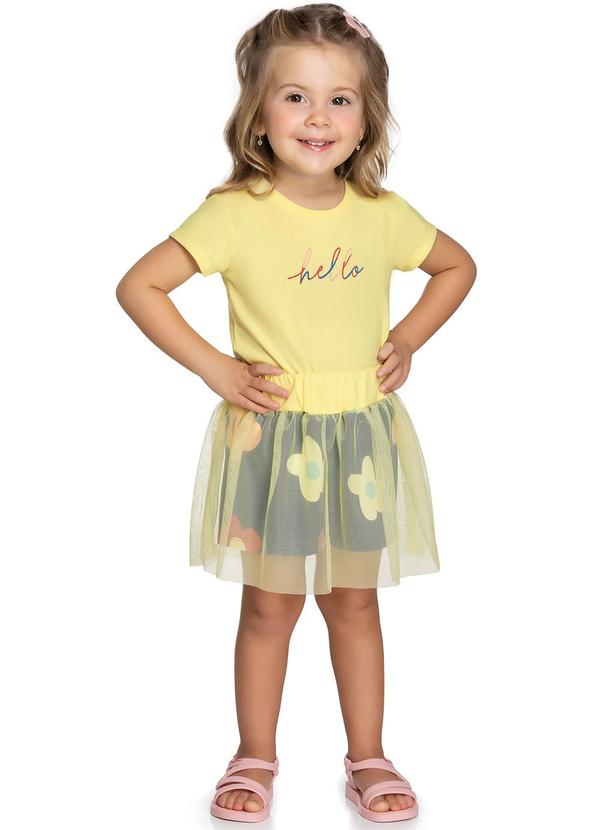 Elian - Conjunto Infantil Menina Hello com Tule Amarelo