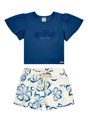 Colorittá - Conjunto Infantil Menina Hibiscos Azul - COLORITTÁ