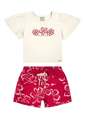 Colorittá - Conjunto Infantil Menina Hibiscos Bege - COLORITTÁ