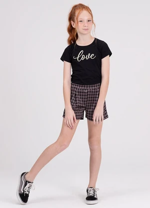 Vida Costeira - Conjunto Infantil Menina Jacquard Xadrez Preto - VIDA COSTEIRA