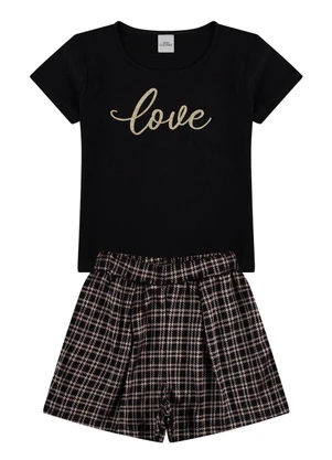 Vida Costeira - Conjunto Infantil Menina Jacquard Xadrez Preto - VIDA COSTEIRA