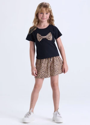 Vida Costeira - Conjunto Infantil Menina Laço Oncinha Bege  - VIDA COSTEIRA