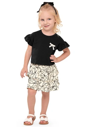 Colorittá - Conjunto Infantil Menina Laços Babado Preto - COLORITTÁ