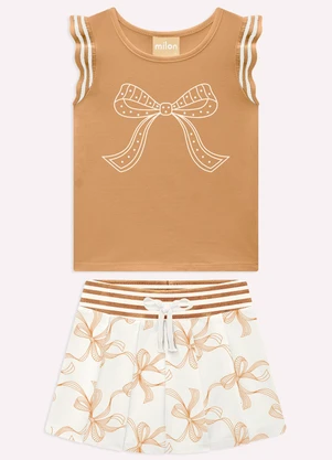 Milon - Conjunto Infantil Menina Laços Marrom - MILON