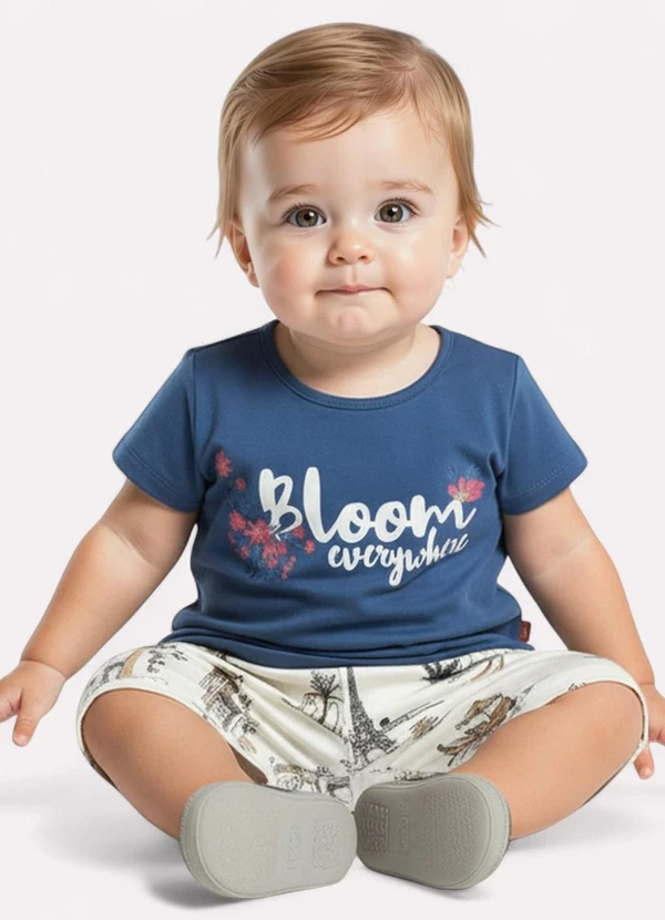 Kyly - Conjunto Infantil Menina Lettering Azul