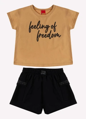 Kyly - Conjunto Infantil Menina Lettering Marrom - KYLY