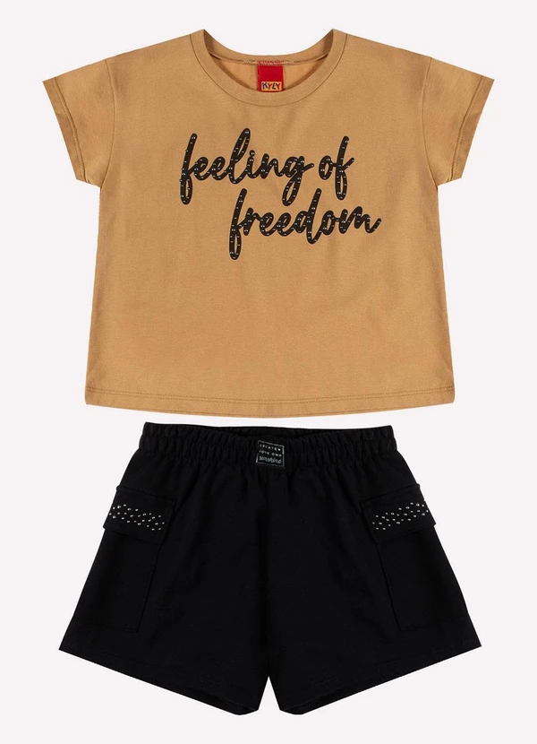 Kyly - Conjunto Infantil Menina Lettering Marrom 2