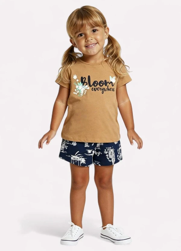 Kyly - Conjunto Infantil Menina Lettering Marrom