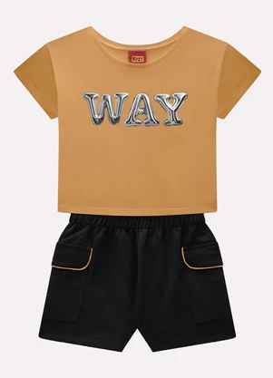 Kyly - Conjunto Infantil Menina Lettering Marrom - KYLY