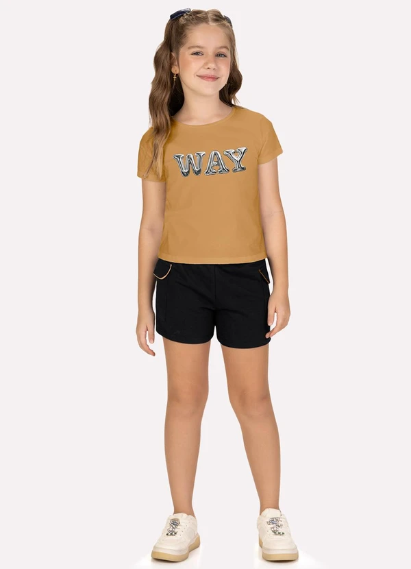 Kyly - Conjunto Infantil Menina Lettering Marrom
