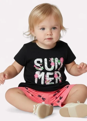 Kyly - Conjunto Infantil Menina Lettering Preto - KYLY