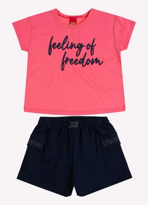 Kyly - Conjunto Infantil Menina Lettering Rosa - KYLY