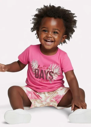 Kyly - Conjunto Infantil Menina Lettering Rosa - KYLY