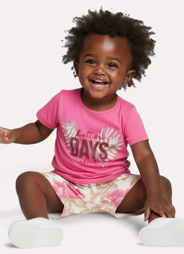 Kyly - Conjunto Infantil Menina Lettering Rosa