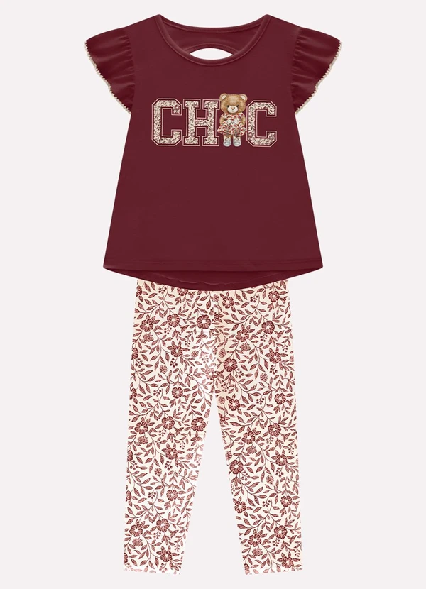 Milon - Conjunto Infantil Menina Lettering Vermelho
