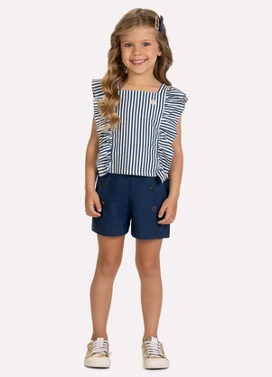Milon - Conjunto Infantil Menina Listras Azul - MILON