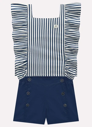 Milon - Conjunto Infantil Menina Listras Azul - MILON