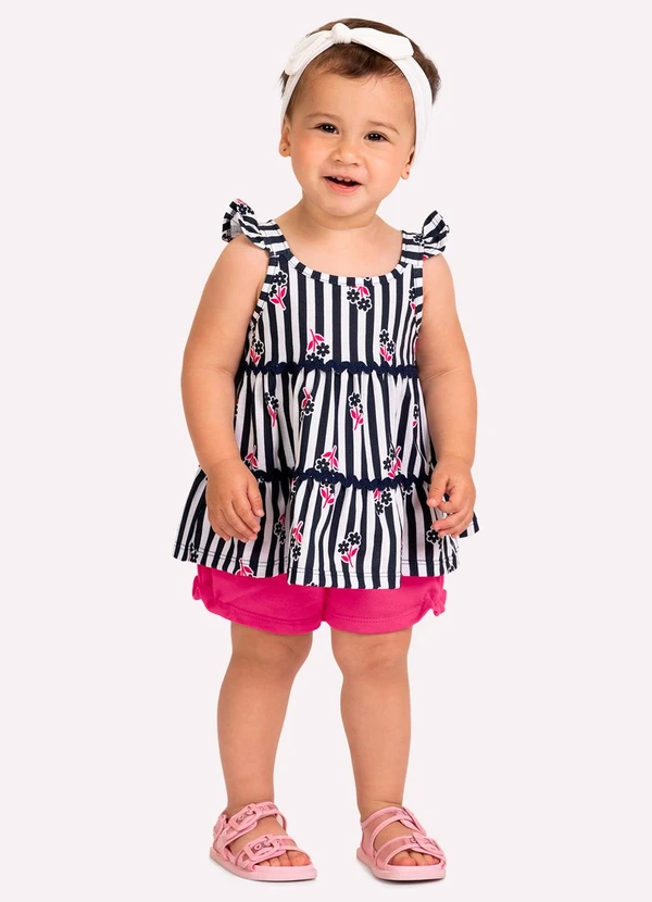 Kyly - Conjunto Infantil Menina Listras Azul