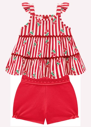 Kyly - Conjunto Infantil Menina Listras Vermelho - KYLY
