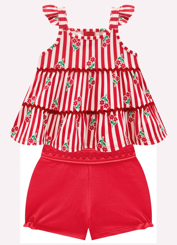 Kyly - Conjunto Infantil Menina Listras Vermelho