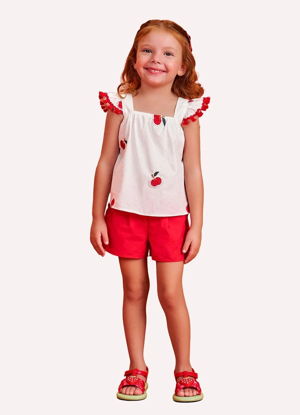 Nanai - Conjunto Infantil Menina Maças Off White