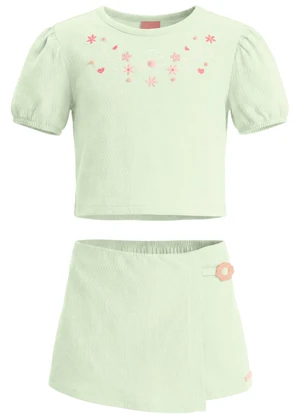 Mundi - Conjunto Infantil Menina Malha Bordado Verde - MUNDI
