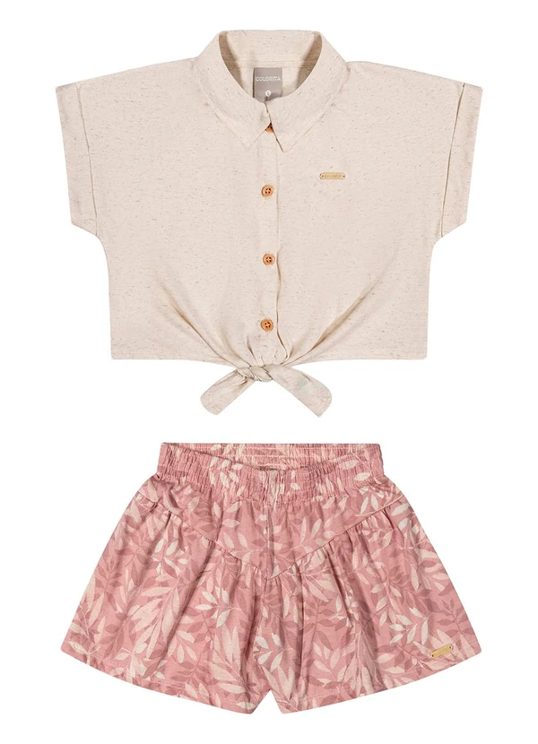 Colorittá - Conjunto Infantil Menina Malha Linho Bege 3