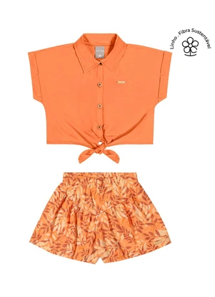 Colorittá - Conjunto Infantil Menina Malha Linho Laranja - COLORITTÁ
