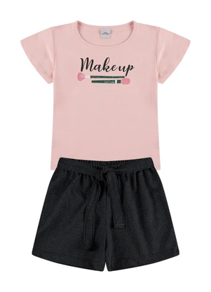 Vida Costeira - Conjunto Infantil Menina Manga Evasê Makeup Rosa - VIDA COSTEIRA