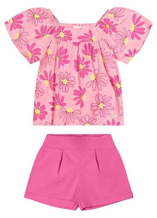 Elian - Conjunto Infantil Menina Margaridas Elian Rosa 1