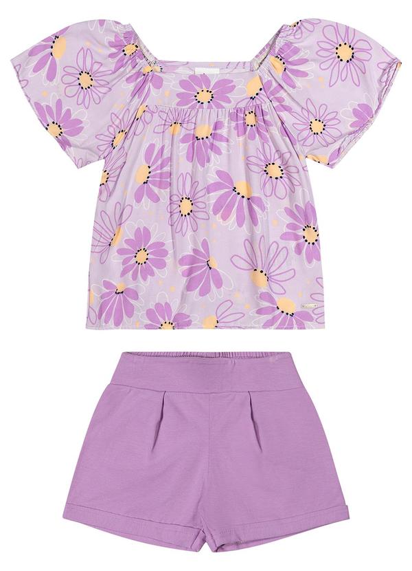 Elian - Conjunto Infantil Menina Margaridas Elian Roxo