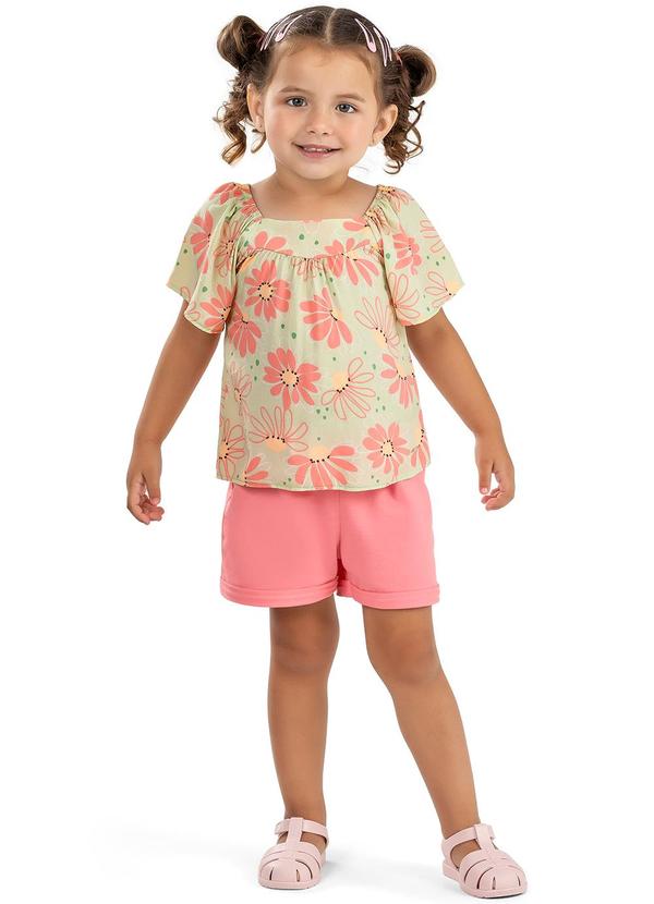 Elian - Conjunto Infantil Menina Margaridas Elian Verde