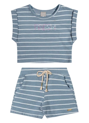 Colorittá - Conjunto Infantil Menina Moletinho Listrado Azul - COLORITTÁ