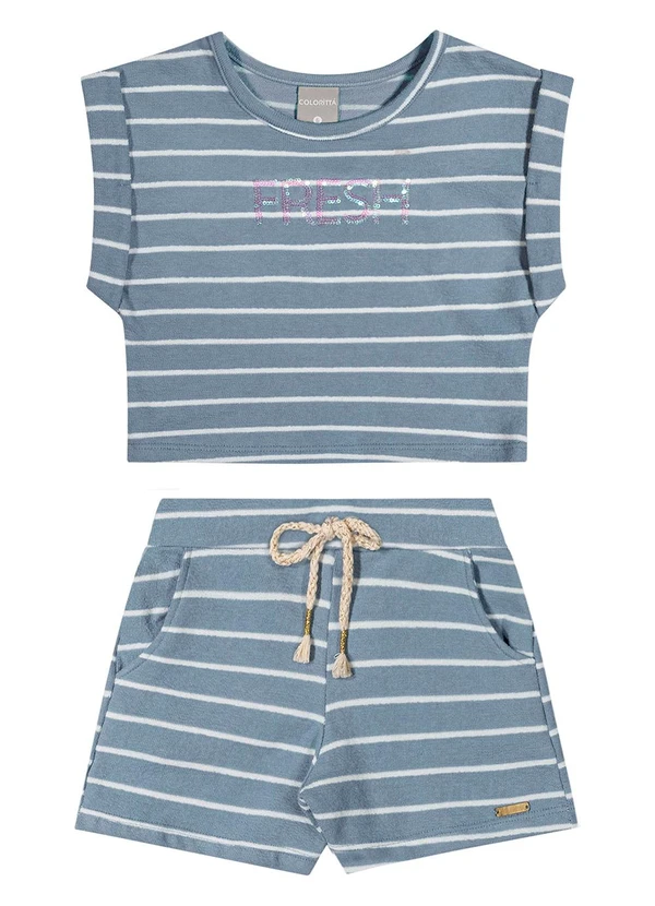 Colorittá - Conjunto Infantil Menina Moletinho Listrado Azul