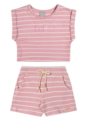 Colorittá - Conjunto Infantil Menina Moletinho Listrado Rosa - COLORITTÁ