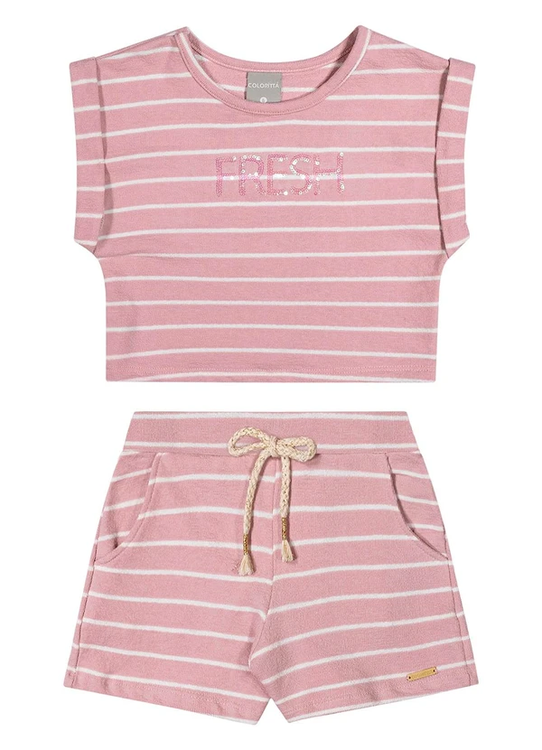 Colorittá - Conjunto Infantil Menina Moletinho Listrado Rosa