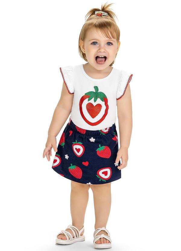 Kyly - Conjunto Infantil Menina Morango Branco