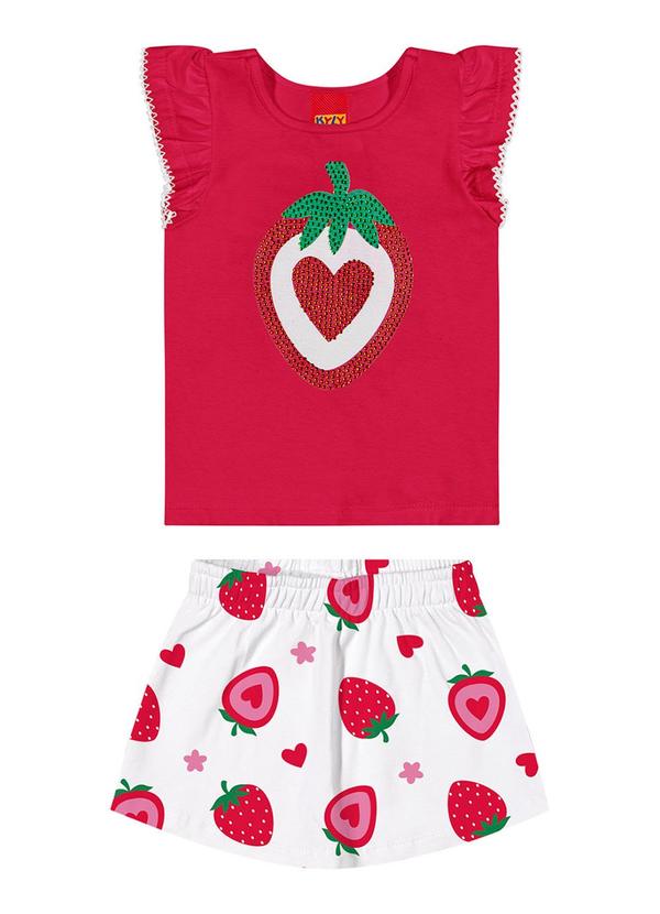 Kyly - Conjunto Infantil Menina Morango Vermelho