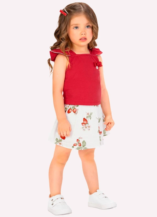 Milon - Conjunto Infantil Menina Morango Vermelho