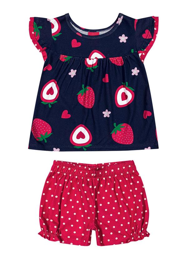 Kyly - Conjunto Infantil Menina Morangos Azul Marinho 2