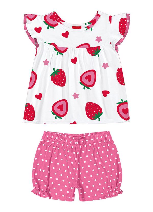 Kyly - Conjunto Infantil Menina Morangos Branco
