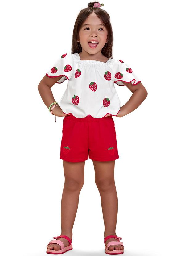 Nanai - Conjunto Infantil Menina Morangos Branco