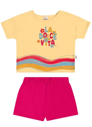 Elian - Conjunto Infantil Menina Ombro Deslocado Amarelo - ELIAN