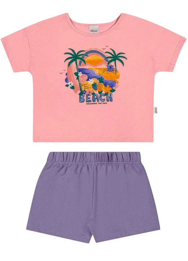 Elian - Conjunto Infantil Menina Ombro Deslocado Rosa 2