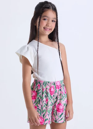 Vida Costeira - Conjunto Infantil Menina Ombro Único Floral Off - VIDA COSTEIRA