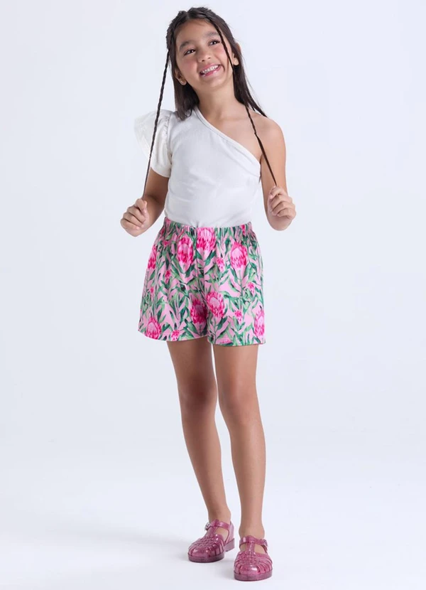 Vida Costeira - Conjunto Infantil Menina Ombro Único Floral Off 2