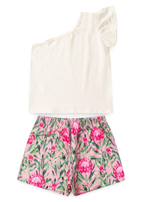 Vida Costeira - Conjunto Infantil Menina Ombro Único Floral Off 3