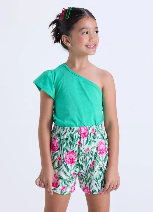 Vida Costeira - Conjunto Infantil Menina Ombro Único Verde 2